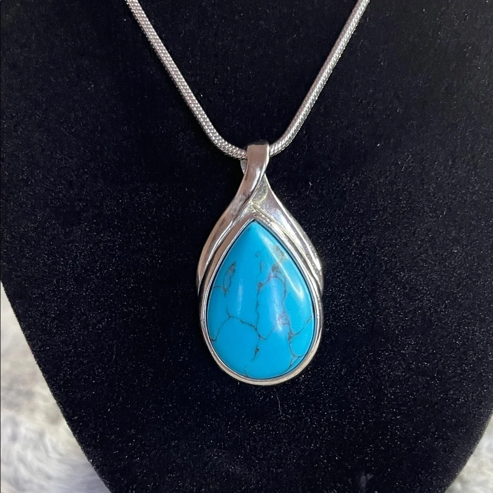 Lia Sophia Silver Necklace with Turquoise Pendant - Picture 2 of 4